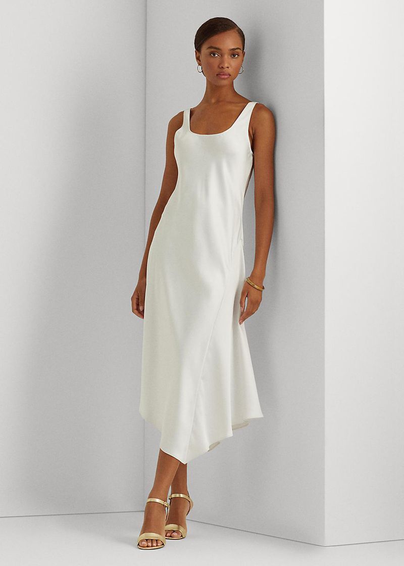 Sukienka Lauren Damska Białe Satin Bez Rękawów Cocktail 286740-UDZ